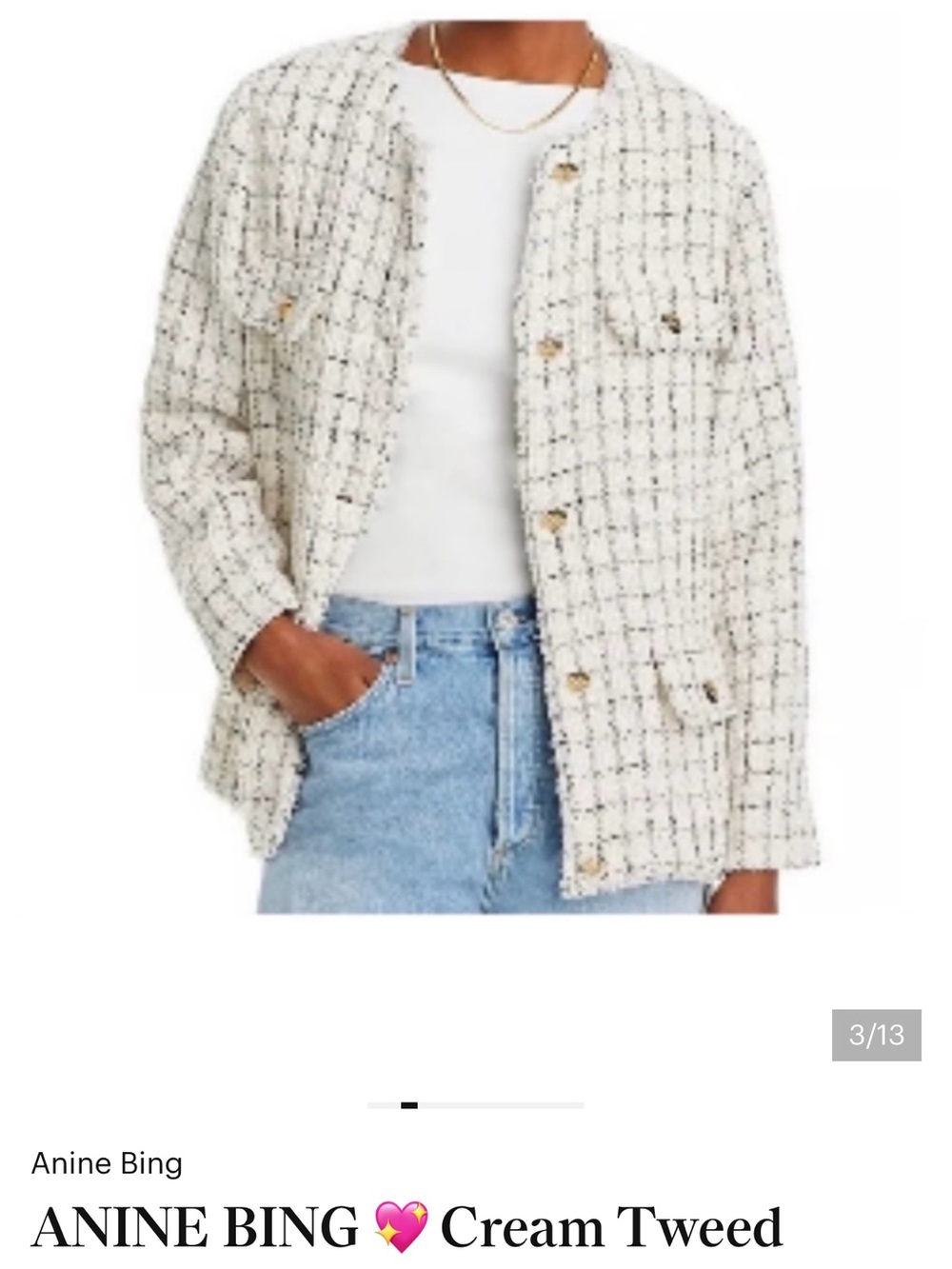 Anine Bing Cream and Black Tweed Button Jacket - Picture 1 of 7